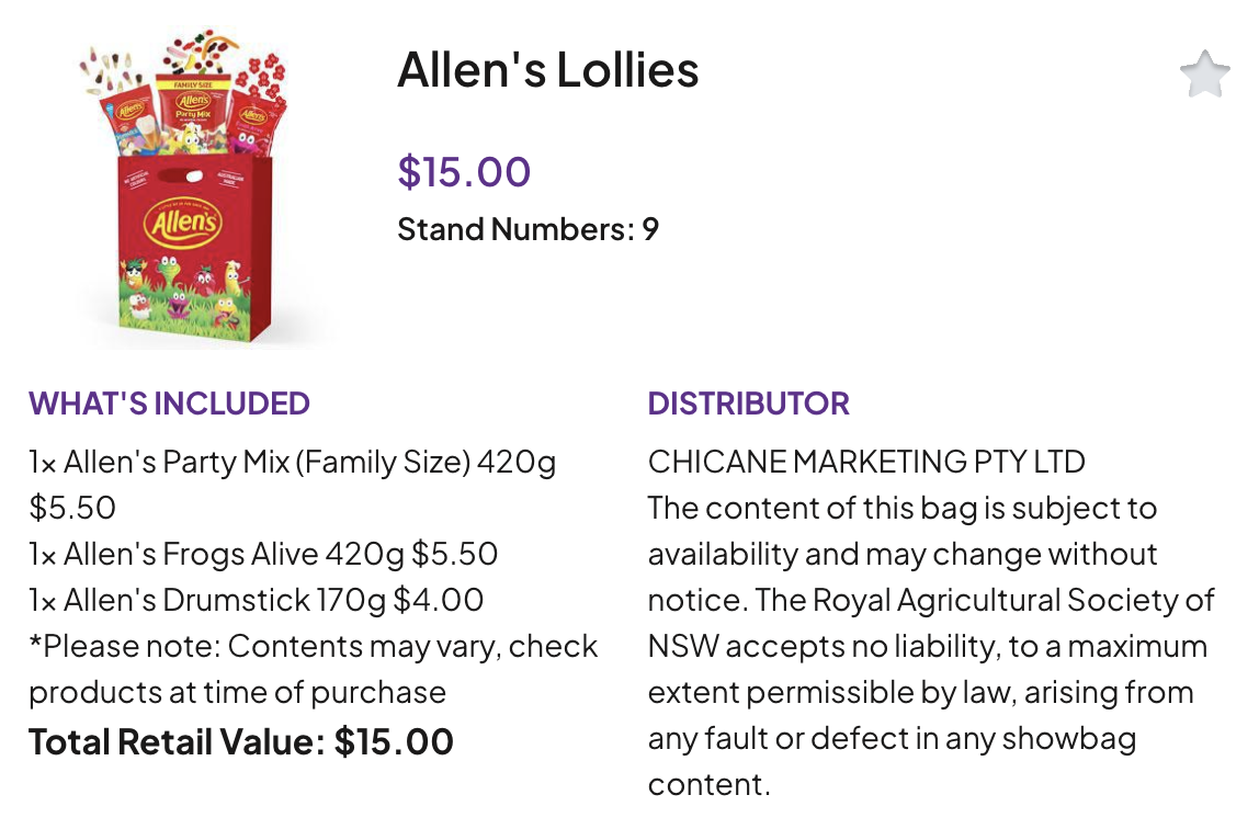 The Allen's Lollies showbag