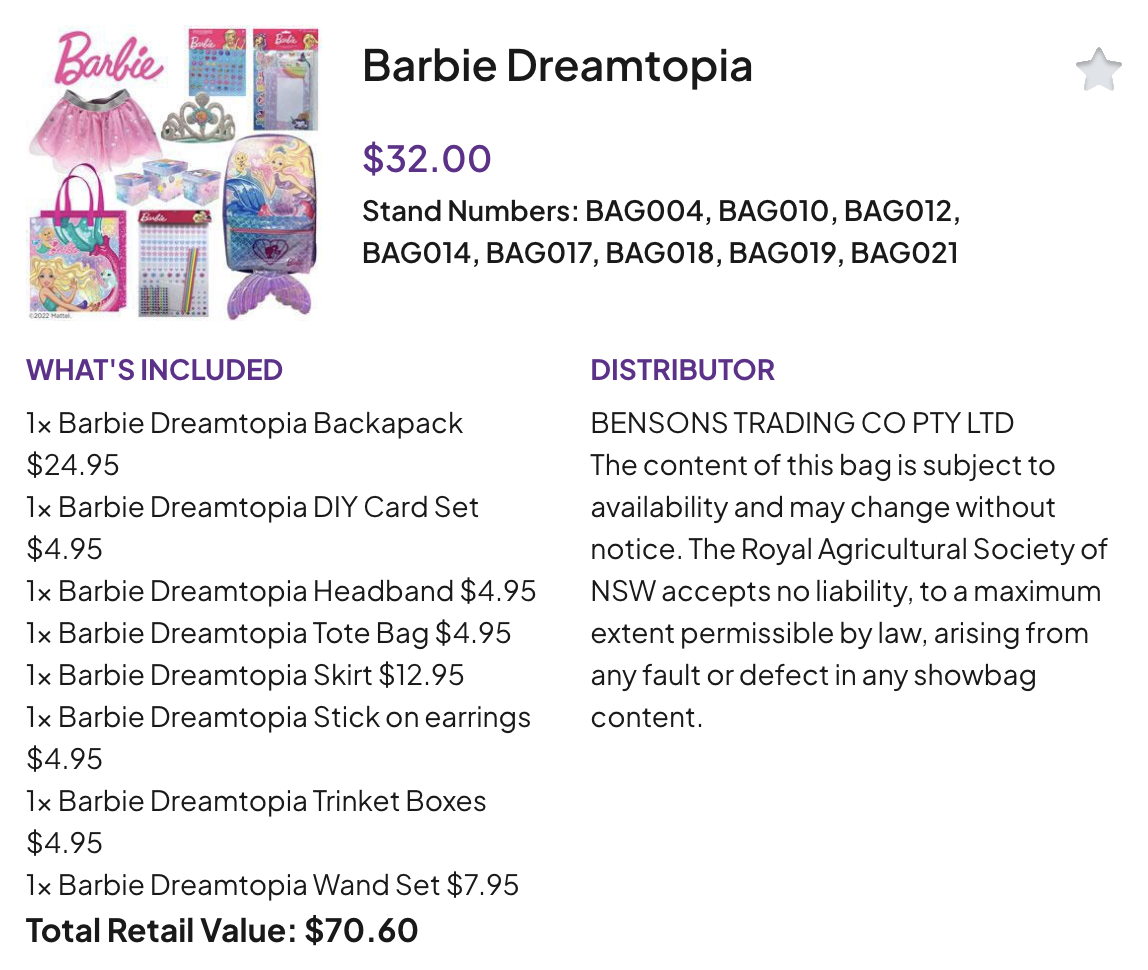 The Barbie Dreamtopia showbag