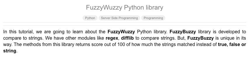 Introduction to the FuzzyWuzzy library
